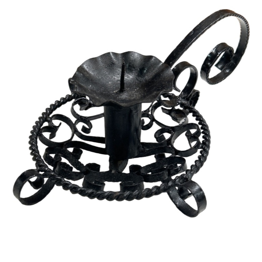 Vintage Gothic Style Ornate Metal Candle Holder With Loop Handle